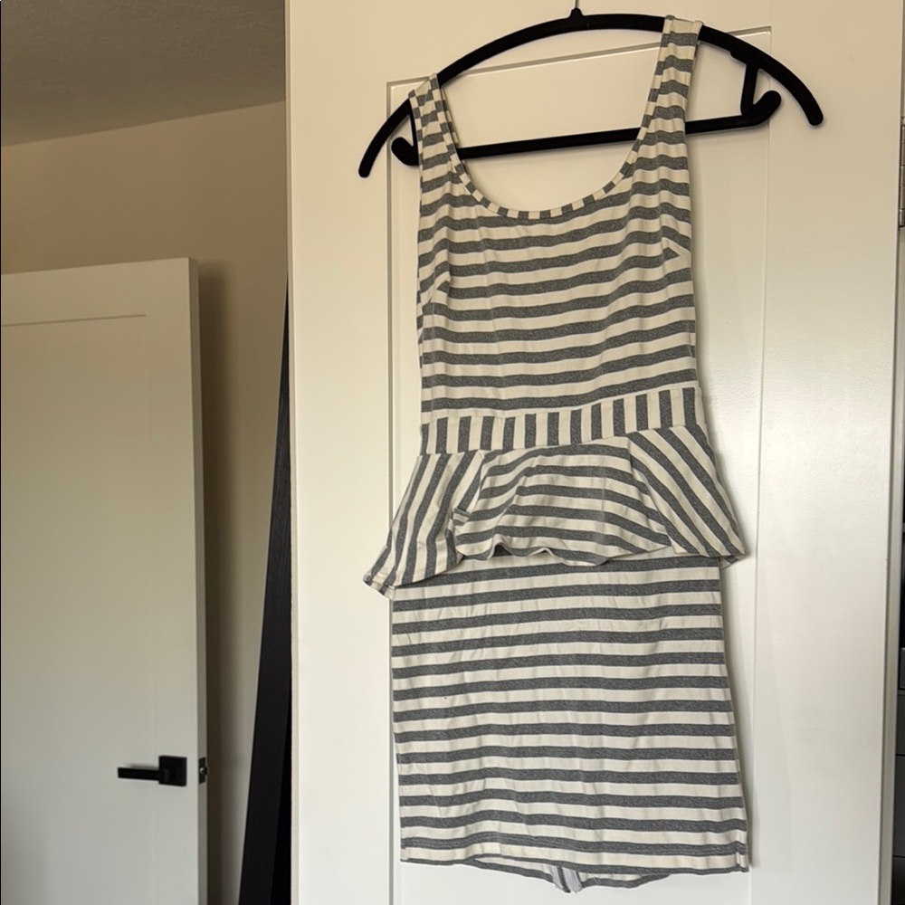 Bebe Striped Sleeveless Peplum Dress